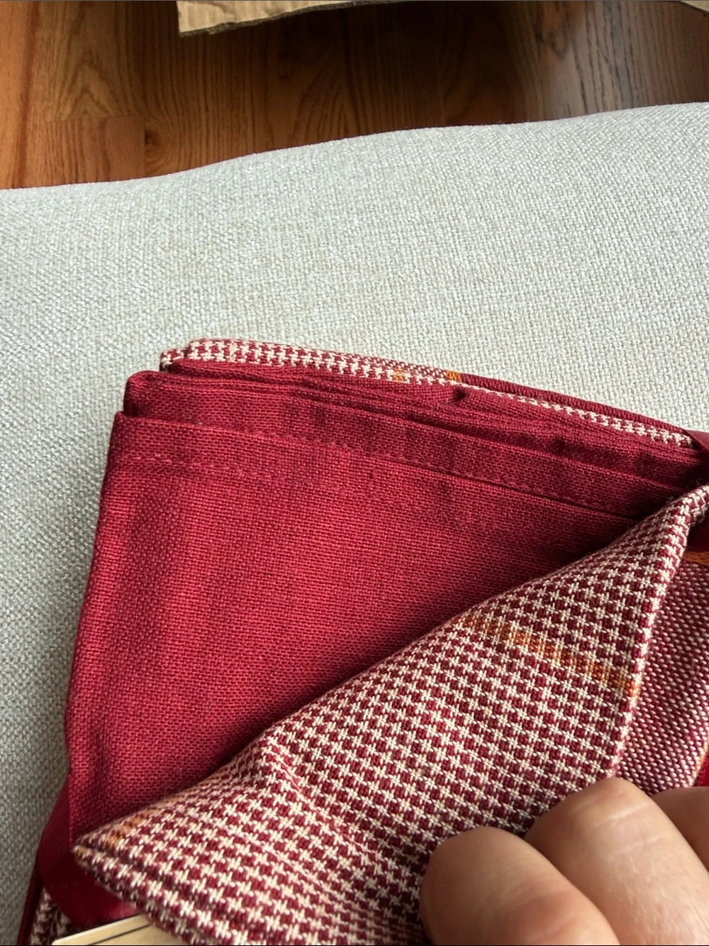 Cotton Kitchen Towel Set - Burgundy & Cream set of 5